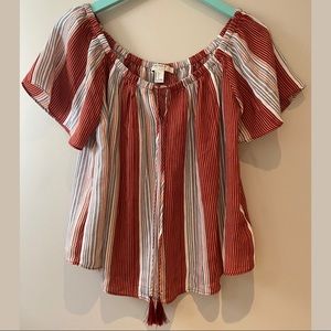 Striped Blouse with Tassels